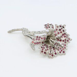 Vintage Pot Metal Purple and Clear Rhinestone Trembler Flower Brooch 1940s